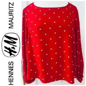 H&M sz XL Blouse L.O.G.G. Label of Graded Goods red & white polkadot, GUC